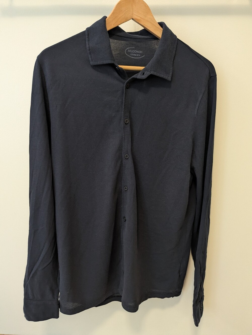 Falconeri Pique Cotton Silk Navy Blue Button Shirt